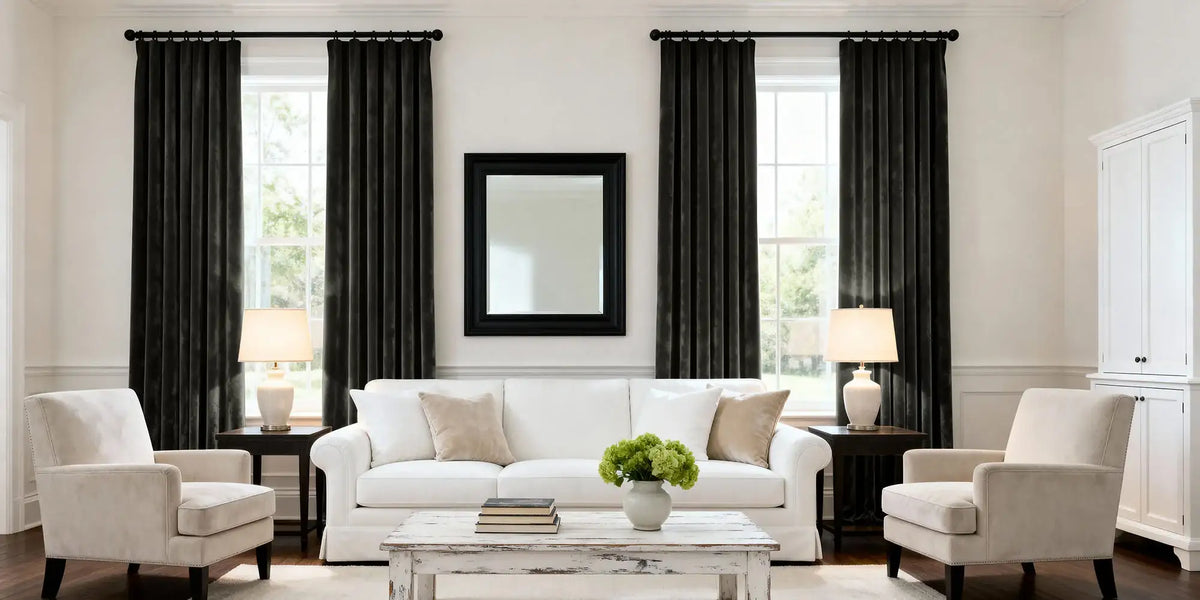 Traditional Living Room — Gunmetal Velvet on White