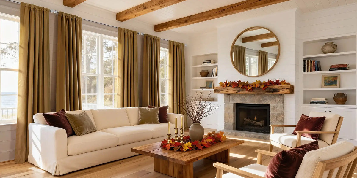 Coastal Farmhouse Living Room — Gold Meets the Shore