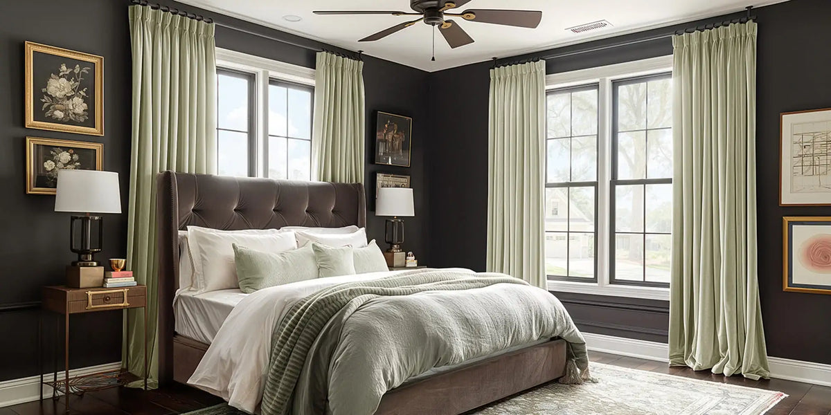 Moody Bedroom — Sage Velvet Against the Dark