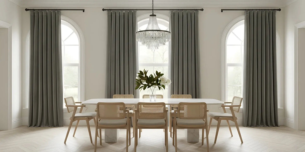Grand Dining Room — Blue-Grey Velvet for the Arches
