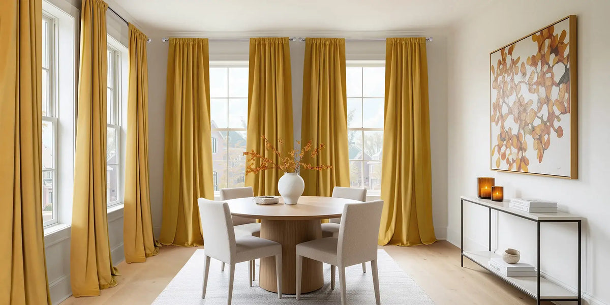 Contemporary Dining Room — Gold Velvet Frames the View
