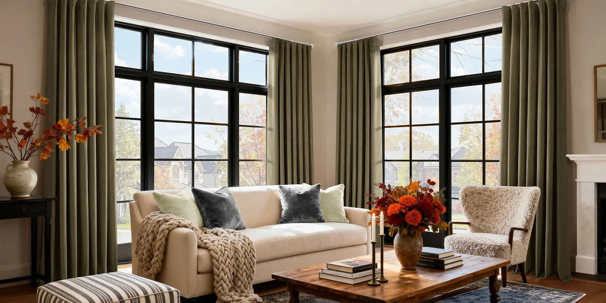 Contemporary Living Room — Olive Velvet at the Corner