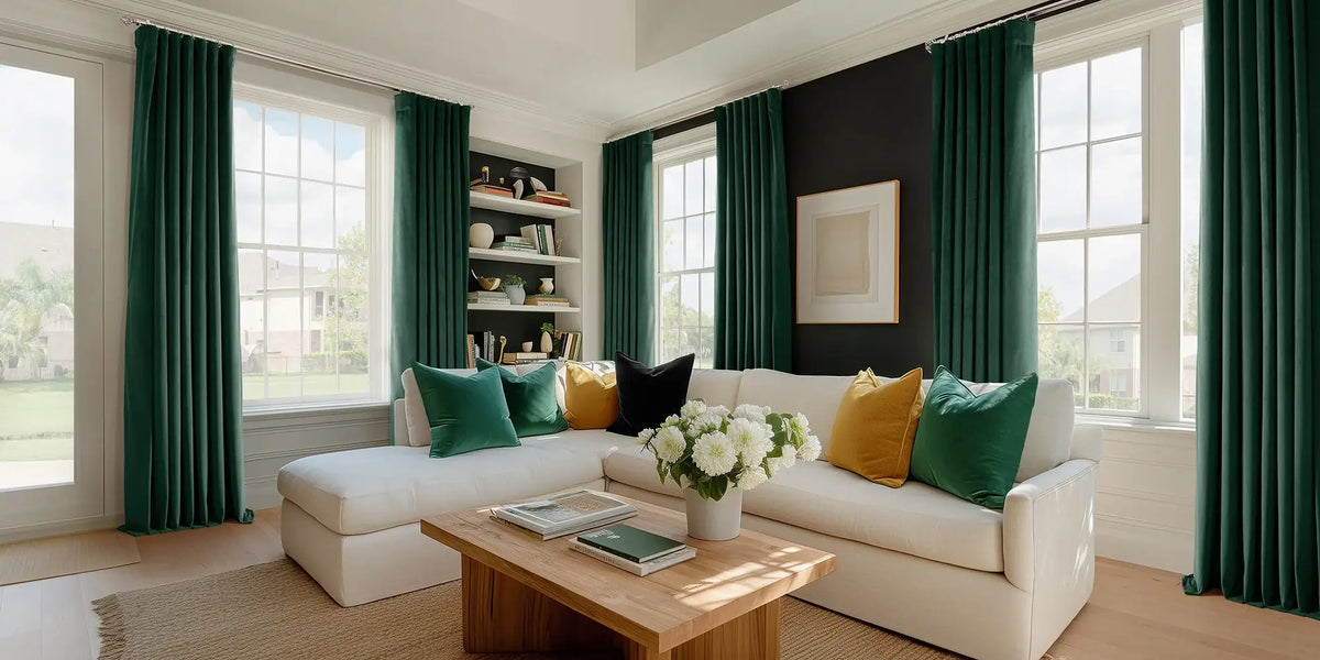 Coastal Contemporary Living Room — Green at Every Window