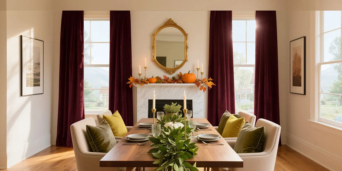 Traditional Dining Room — Burgundy Flanks the Fireplace