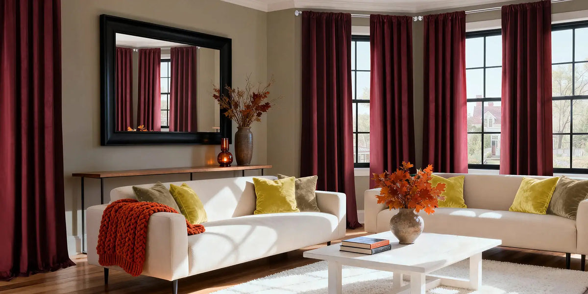 Modern Living Room — Burgundy at Every Window
