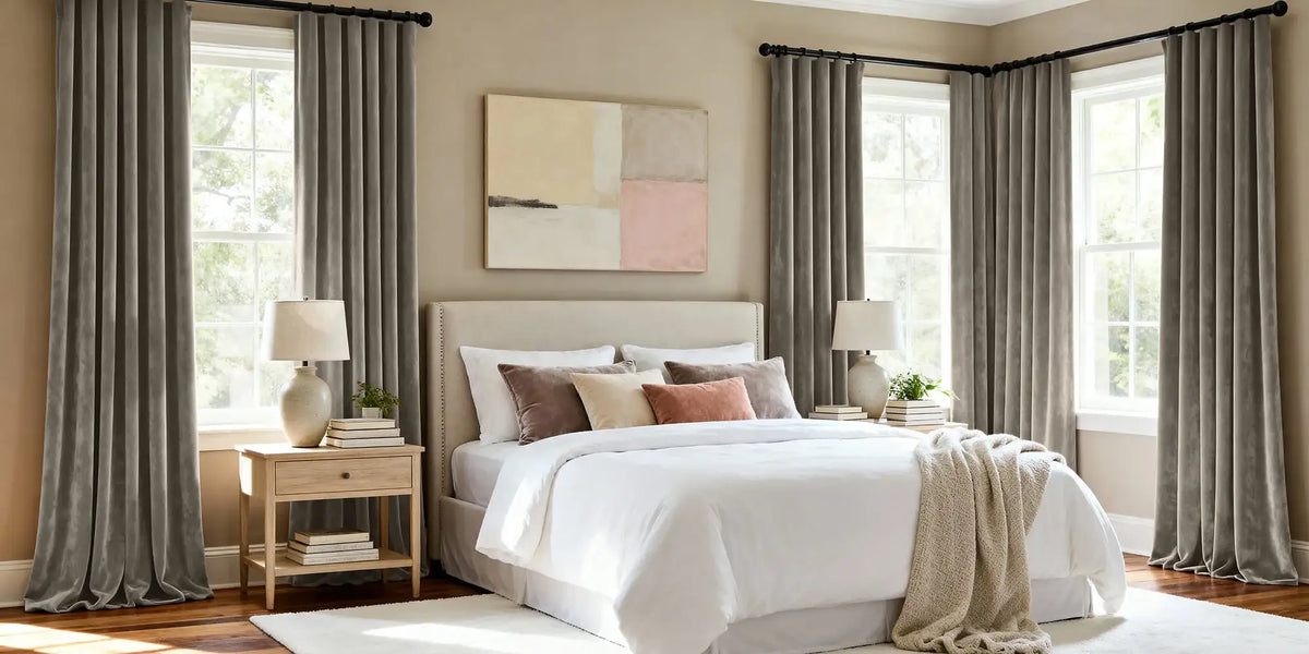 Traditional Bedroom — Warm Grey Velvet at Four Windows
