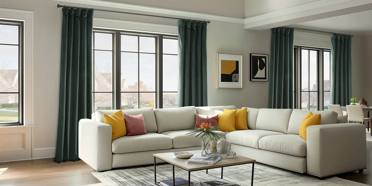 Contemporary Living Room — Green Velvet and the Modern Art
