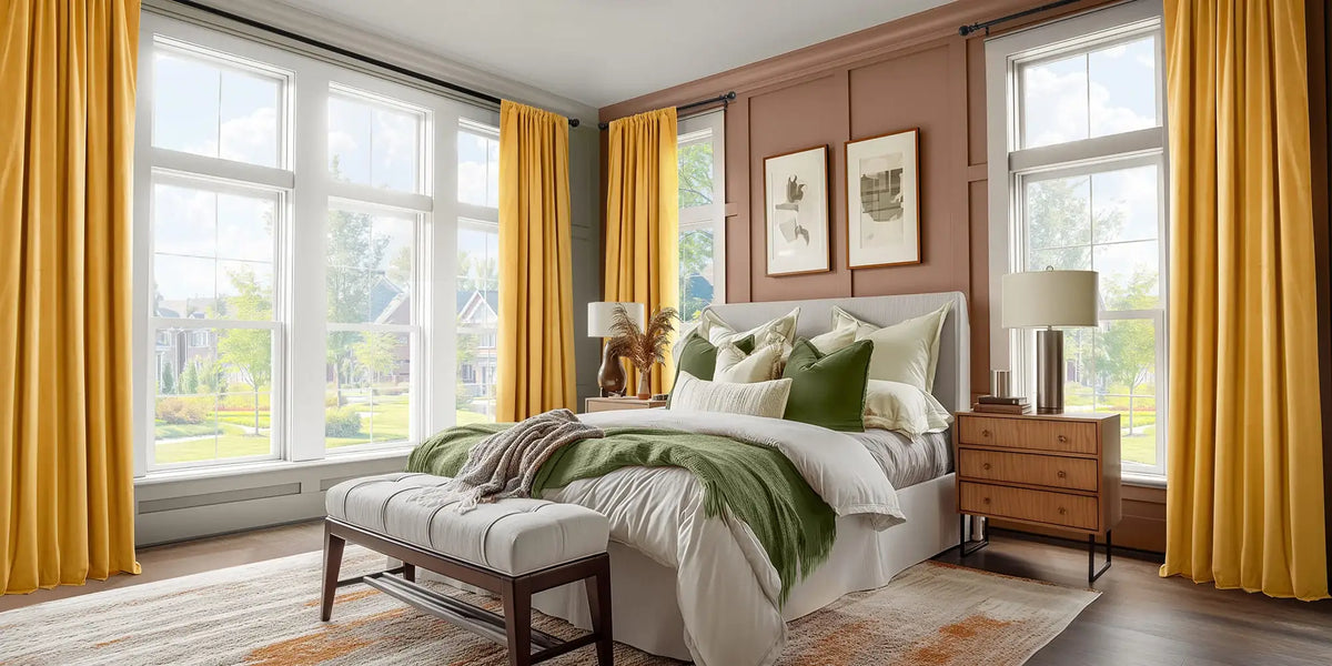 Transitional Bedroom — Gold and Dusty Rose