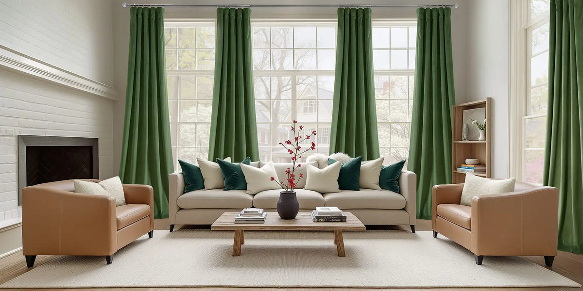 Traditional Living Room — Green Velvet for the Fireplace Wall
