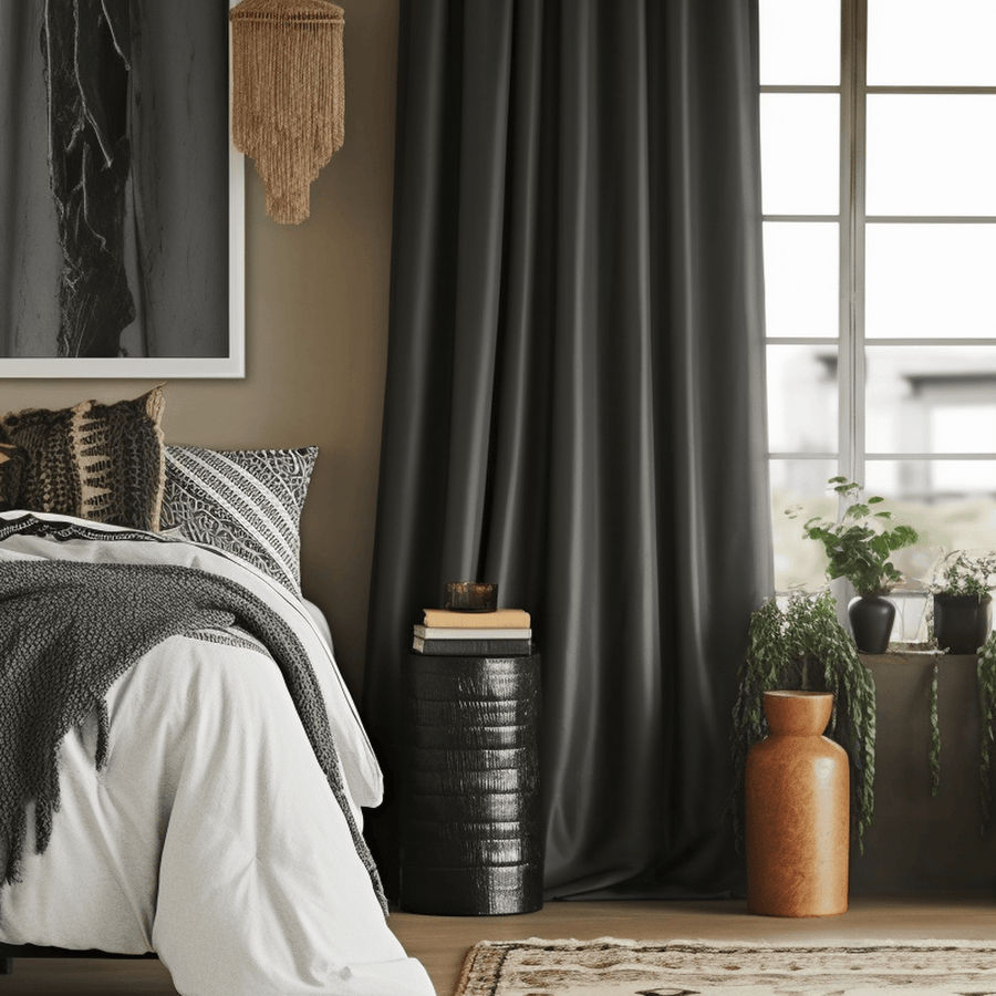 Graphite Solid Faux Silk Taffeta Custom Curtain - HalfPriceDrapes.com