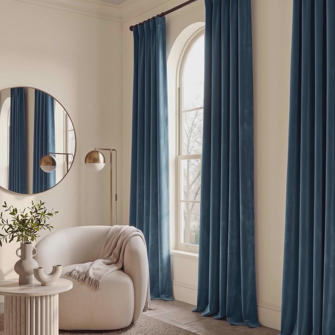 Avalon Blue Heritage Plush Velvet Room Darkening Curtain