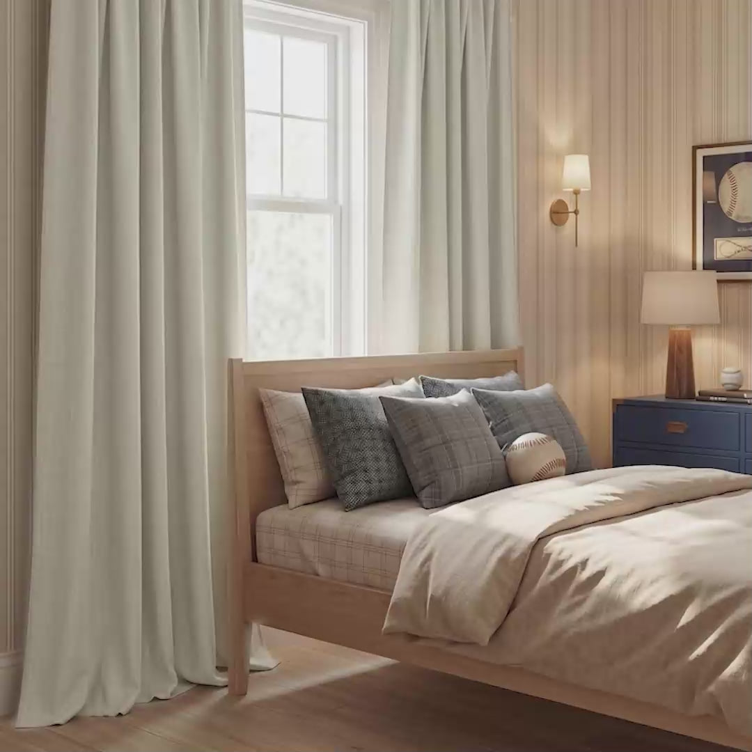 Oatmeal Textured Faux Linen Room Darkening Curtain