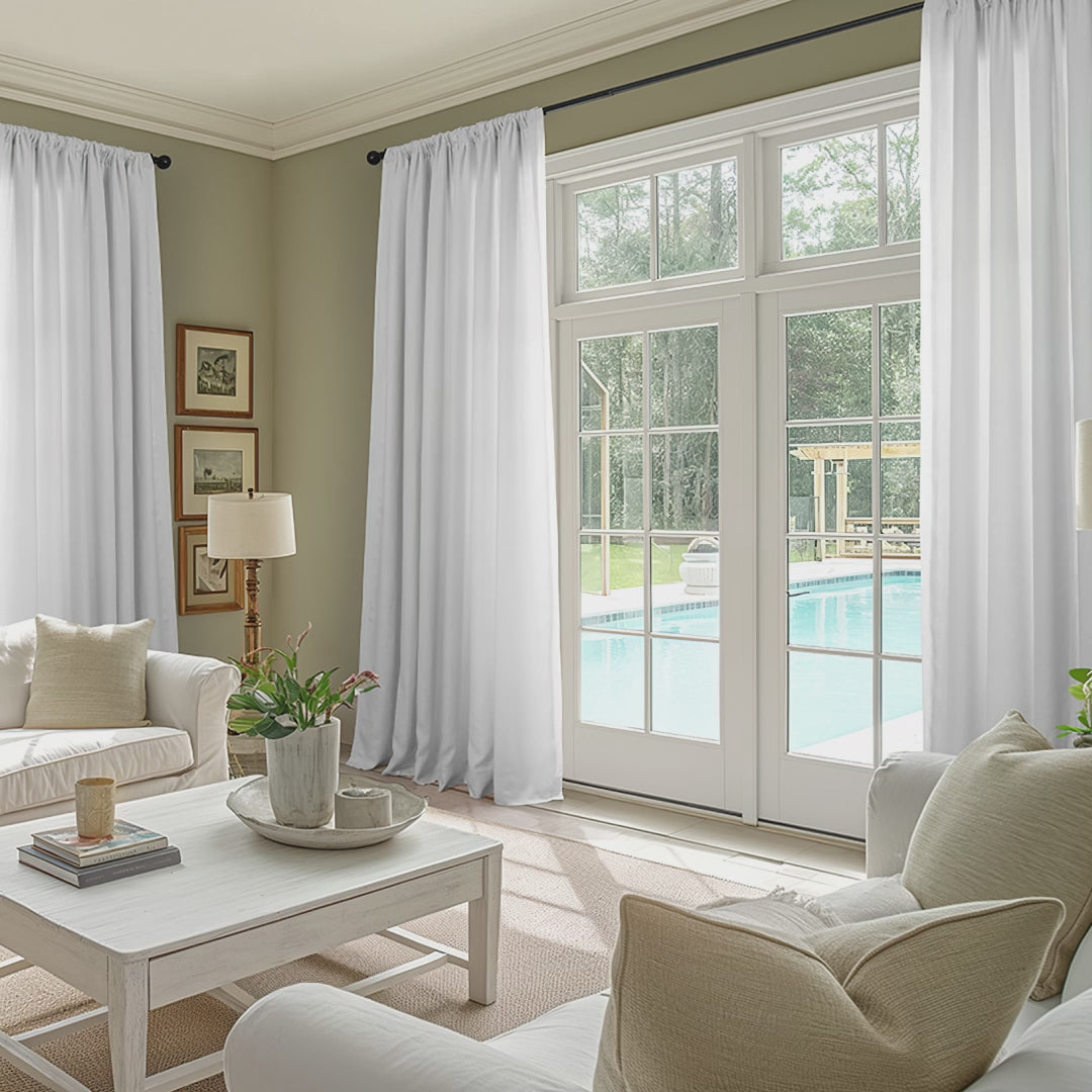 Crisp White French Pleat French Linen Room Darkening Curtain