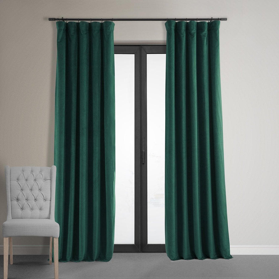 Dark Malachite Green Signature Velvet Room Darkening Curtain Pair (2 Panels) - HalfPriceDrapes.com