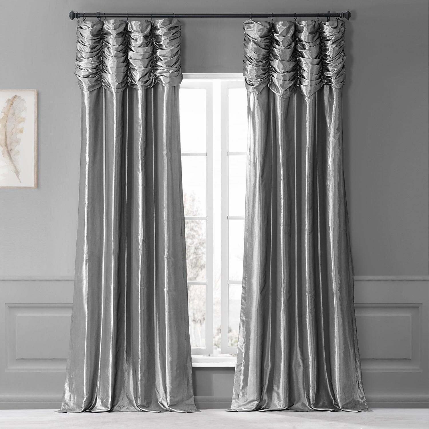 Platinum Ruched Solid Faux Silk Taffeta Curtain - HalfPriceDrapes.com