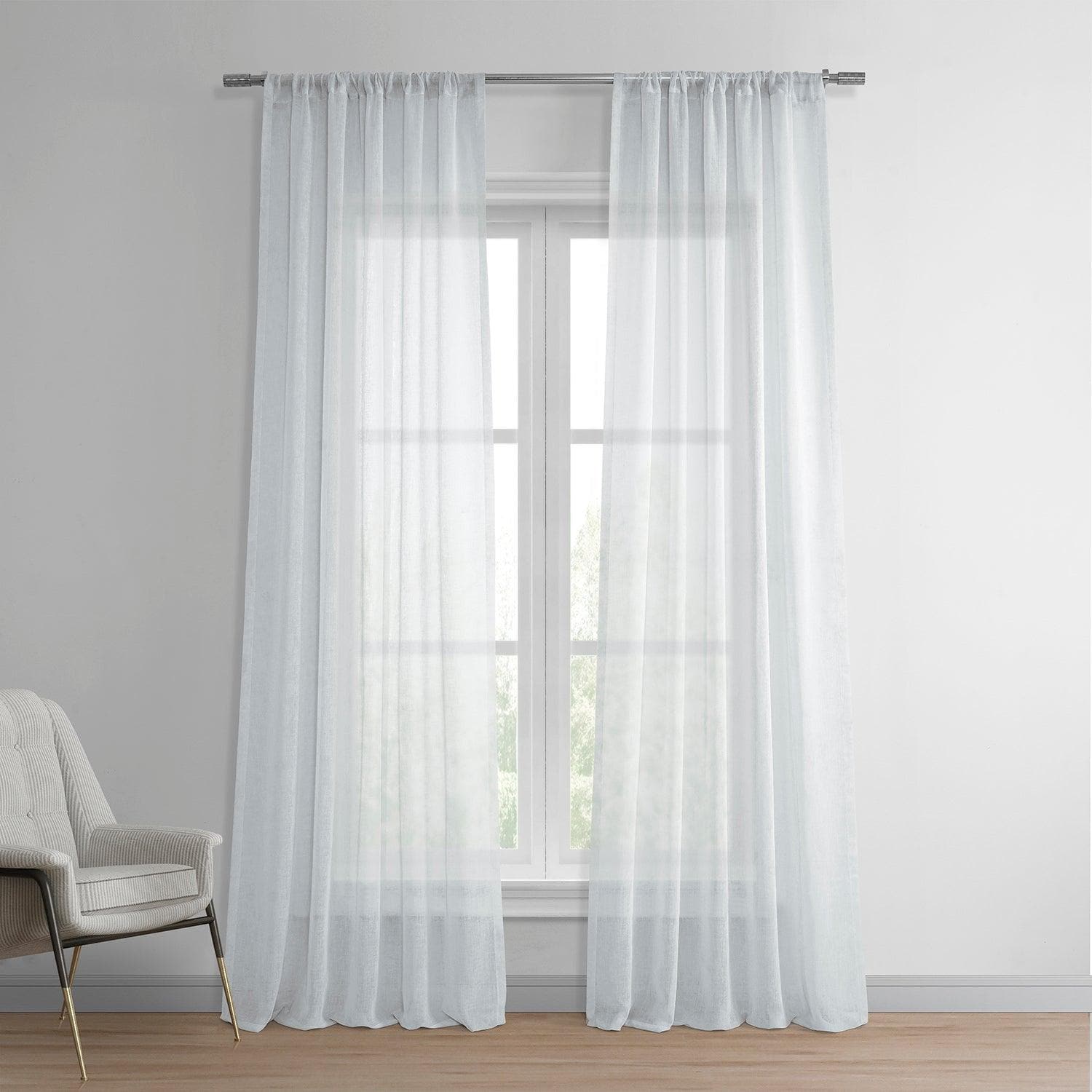 Aspen White Textured Faux Linen Sheer Curtain - HalfPriceDrapes.com