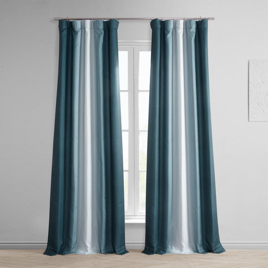 Parallel Teal Printed Faux Linen Room Darkening Curtain - HalfPriceDrapes.com