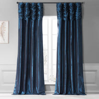 Navy Ruched Solid Faux Silk Taffeta Curtain - HalfPriceDrapes.com