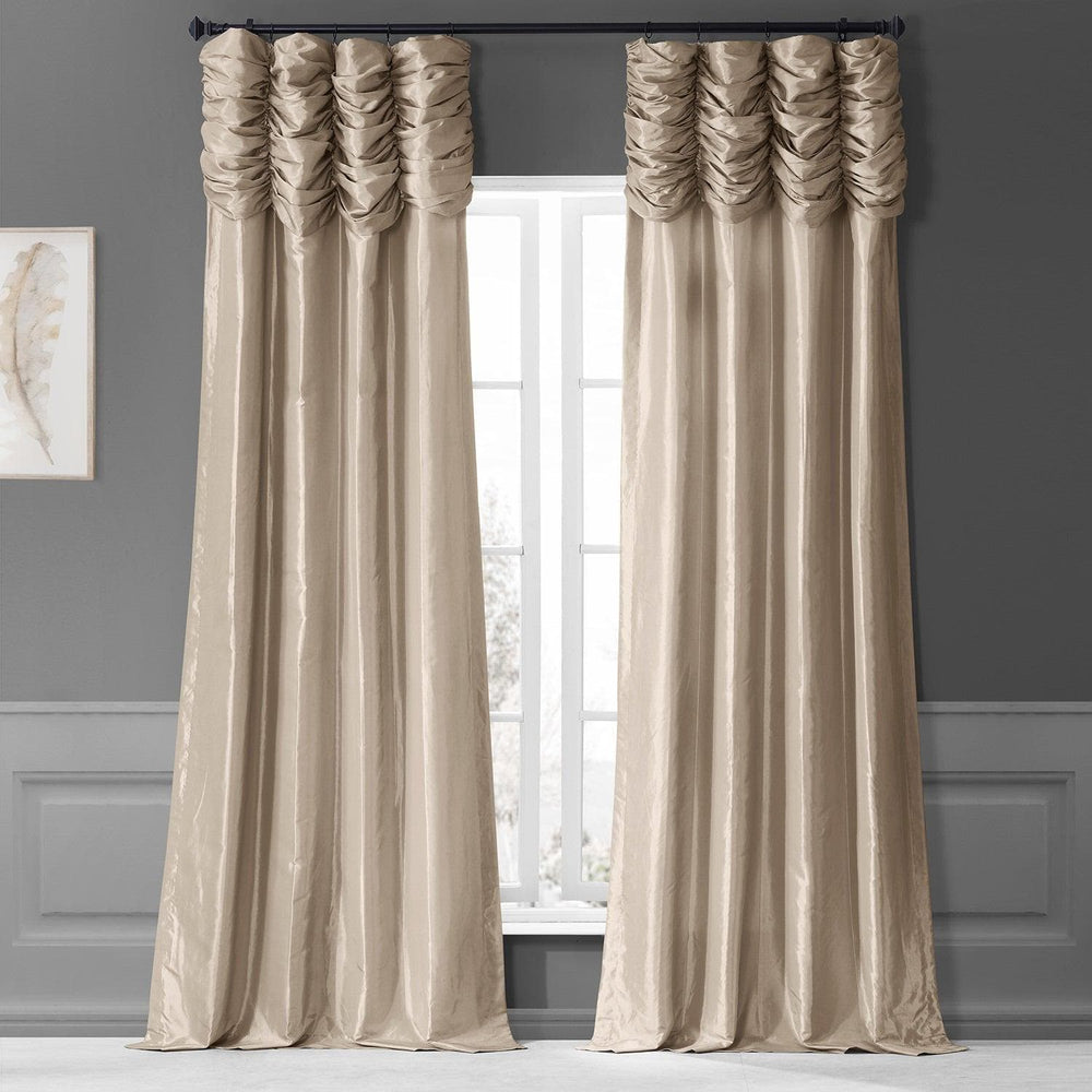 Antique Beige Ruched Solid Faux Silk Taffeta Curtain - HalfPriceDrapes.com
