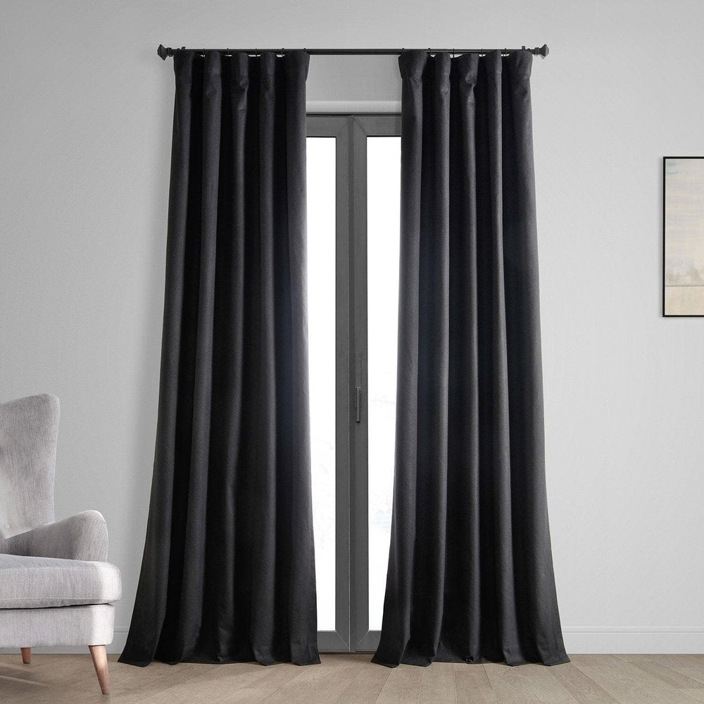 Black Thermal Cross Linen Weave Blackout Curtain - HalfPriceDrapes.com