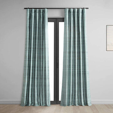 Mood Blue Textured Dupioni Silk Curtain - HalfPriceDrapes.com