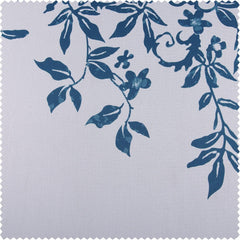 Temple Garden Blue Floral Printed Faux Linen Room Darkening Curtain