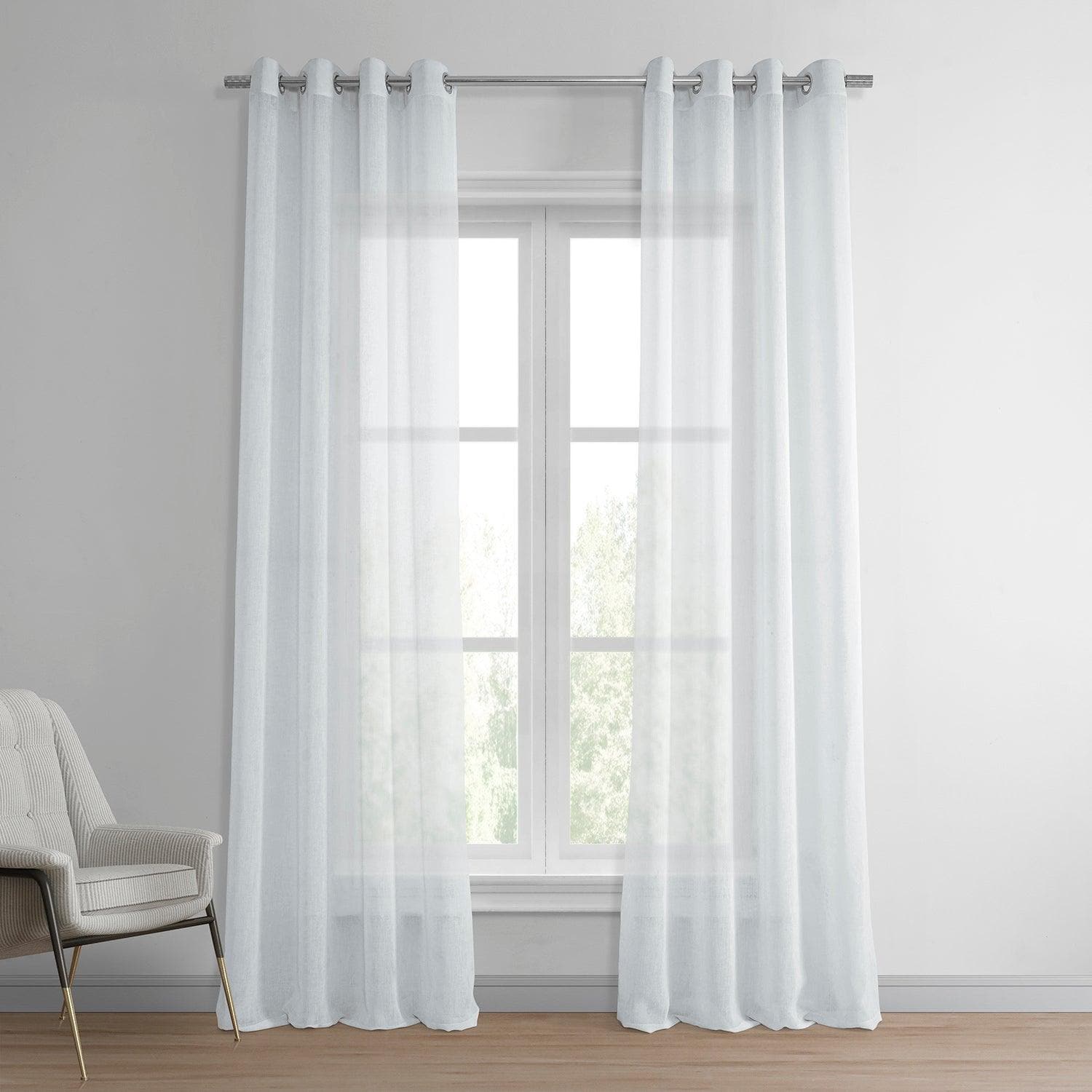 Aspen White Grommet Textured Faux Linen Sheer Curtain - HalfPriceDrapes.com