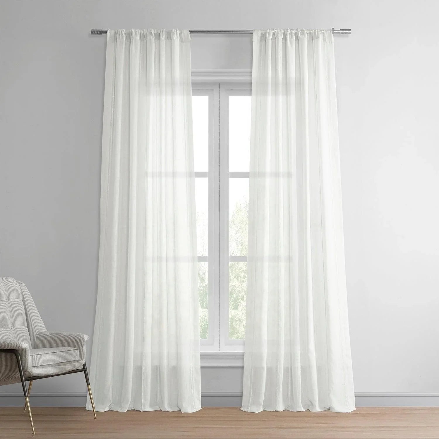 Aruba Cream Striped Linen Sheer Curtain - HalfPriceDrapes.com