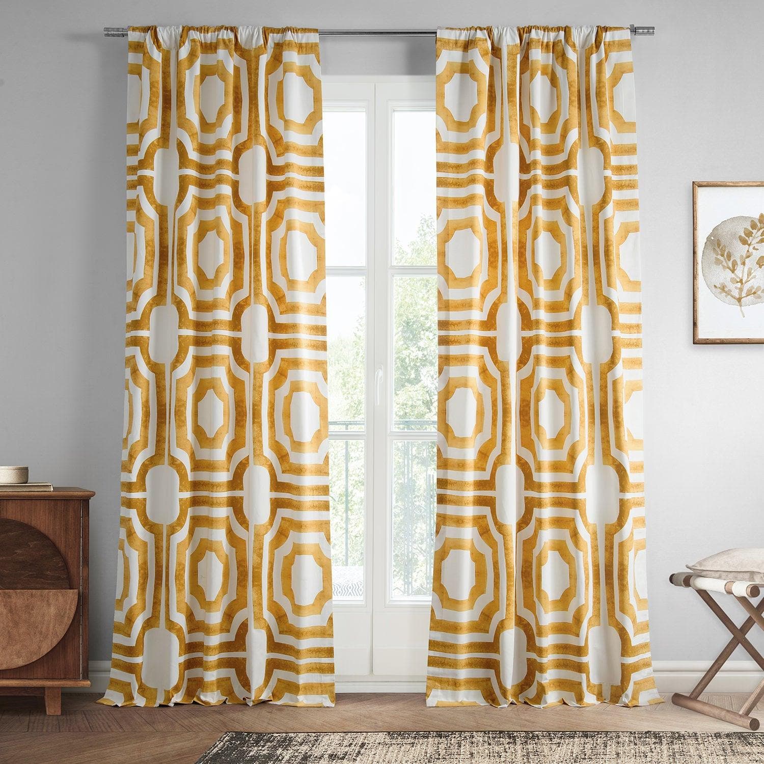 Mecca Gold Printed Cotton Curtain - HalfPriceDrapes.com