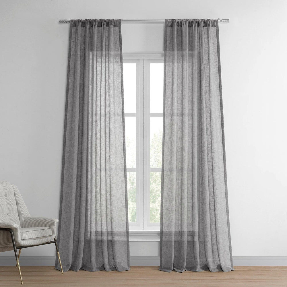 Gravel Grey Textured Faux Linen Sheer Curtain - HalfPriceDrapes.com