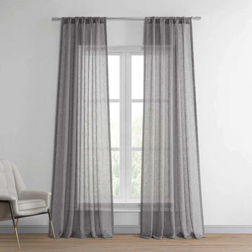Gravel Grey Textured Faux Linen Sheer Curtain - HalfPriceDrapes.com