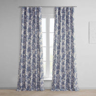 Fullbloom Blue Printed Faux Linen Room Darkening Curtain - HalfPriceDrapes.com