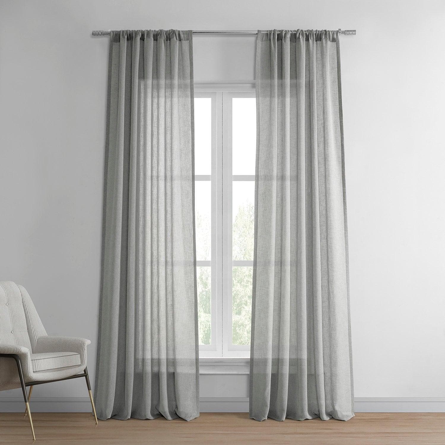 Paris Greige Textured Faux Linen Sheer Curtain - HalfPriceDrapes.com