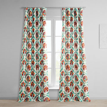 Tribeca Hibiscus Floral Printed Faux Linen Room Darkening Curtain