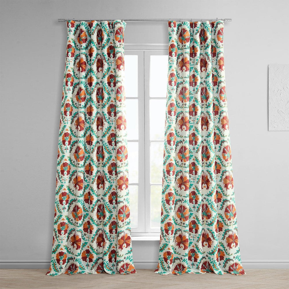 Tribeca Hibiscus Printed Faux Linen Room Darkening Curtain - HalfPriceDrapes.com