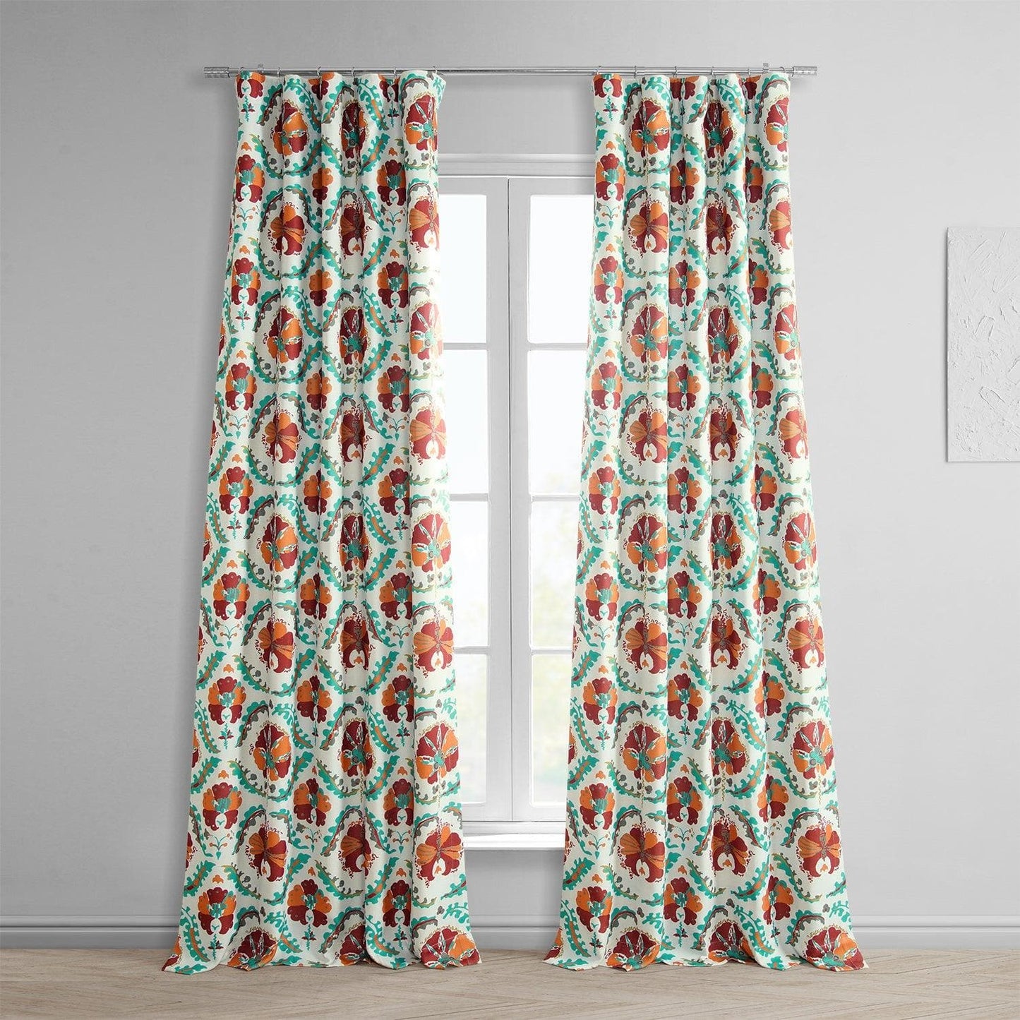 Tribeca Hibiscus Printed Faux Linen Room Darkening Curtain - HalfPriceDrapes.com
