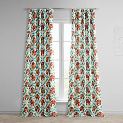 Tribeca Hibiscus Floral Printed Faux Linen Room Darkening Curtain