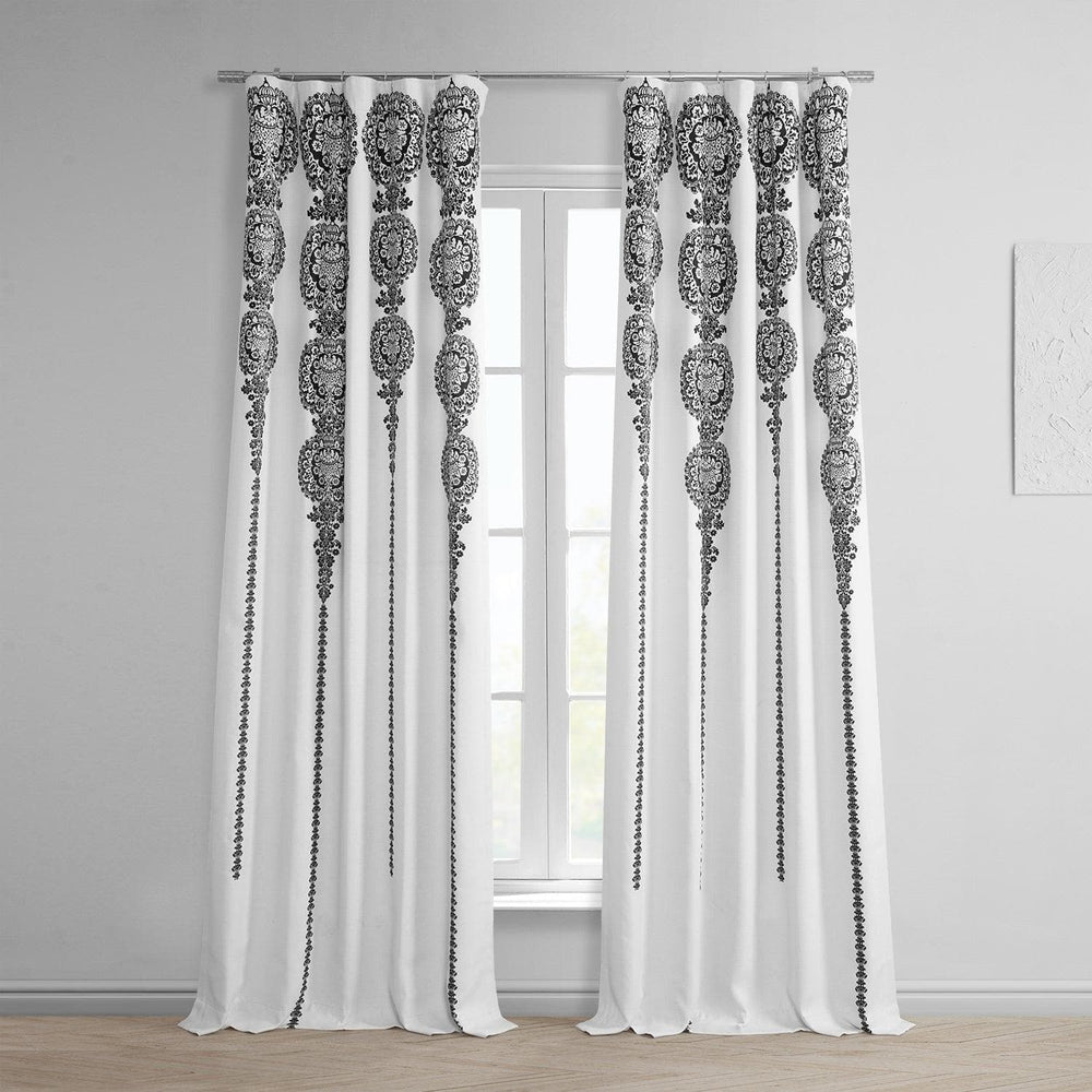 Cyprus Black Printed Faux Linen Room Darkening Curtain - HalfPriceDrapes.com