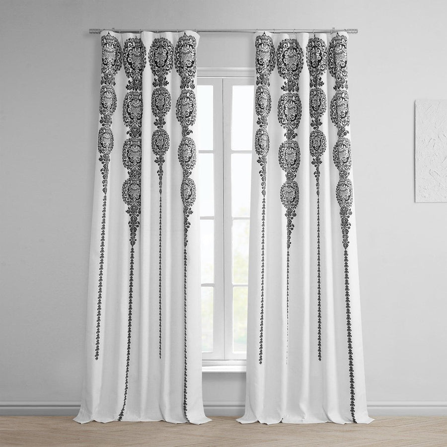 Cyprus Black Printed Faux Linen Room Darkening Curtain - HalfPriceDrapes.com