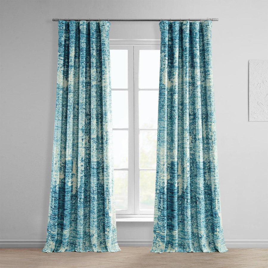 Strata Blue Printed Faux Linen Room Darkening Curtain - HalfPriceDrapes.com