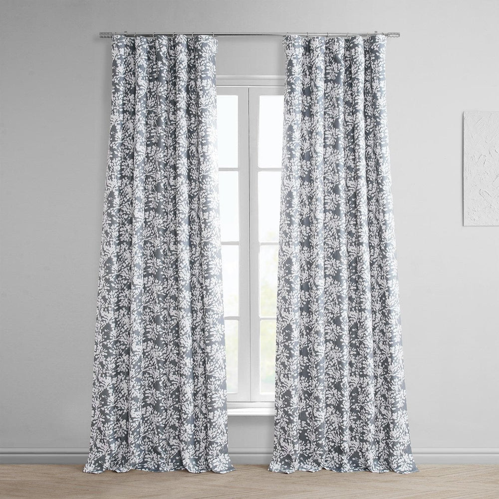 Botanic Grey Printed Faux Linen Room Darkening Curtain - HalfPriceDrapes.com