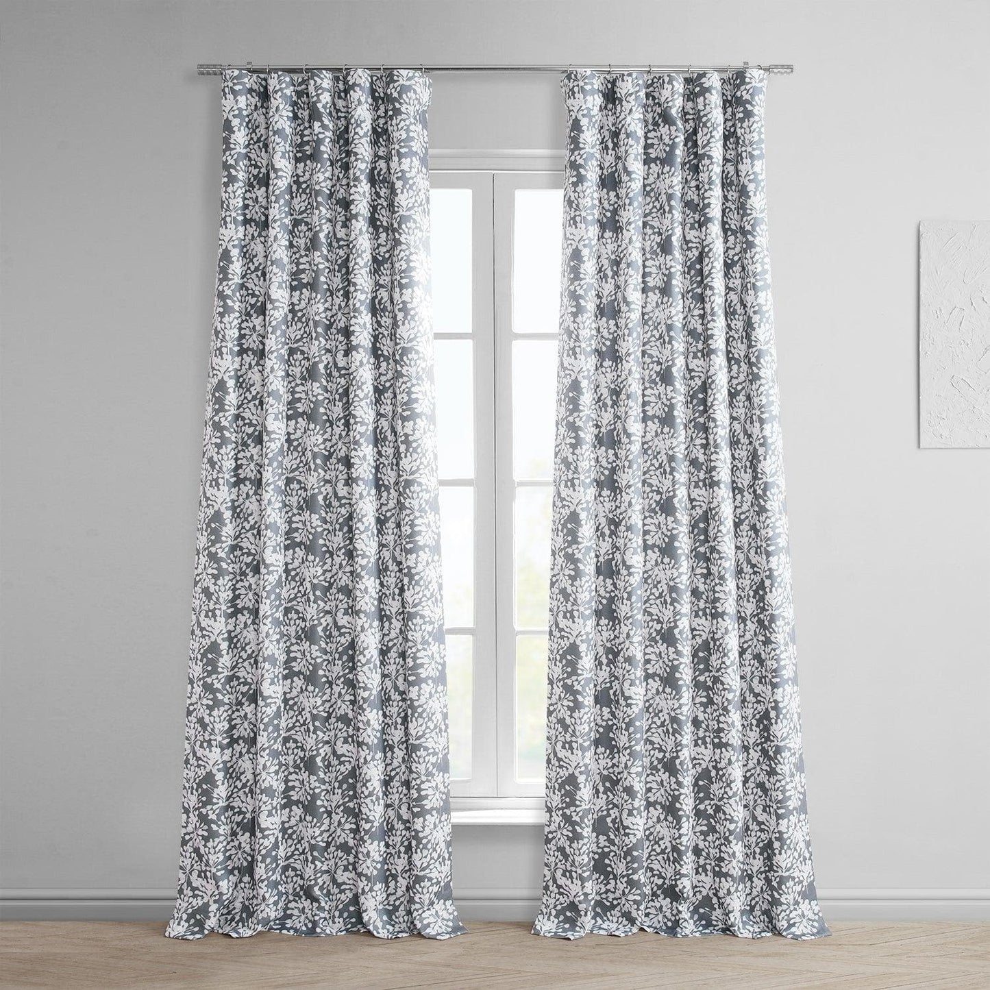 Botanic Grey Printed Faux Linen Room Darkening Curtain - HalfPriceDrapes.com