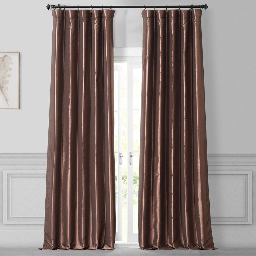 Copper Brown Solid Faux Silk Taffeta Curtain - HalfPriceDrapes.com