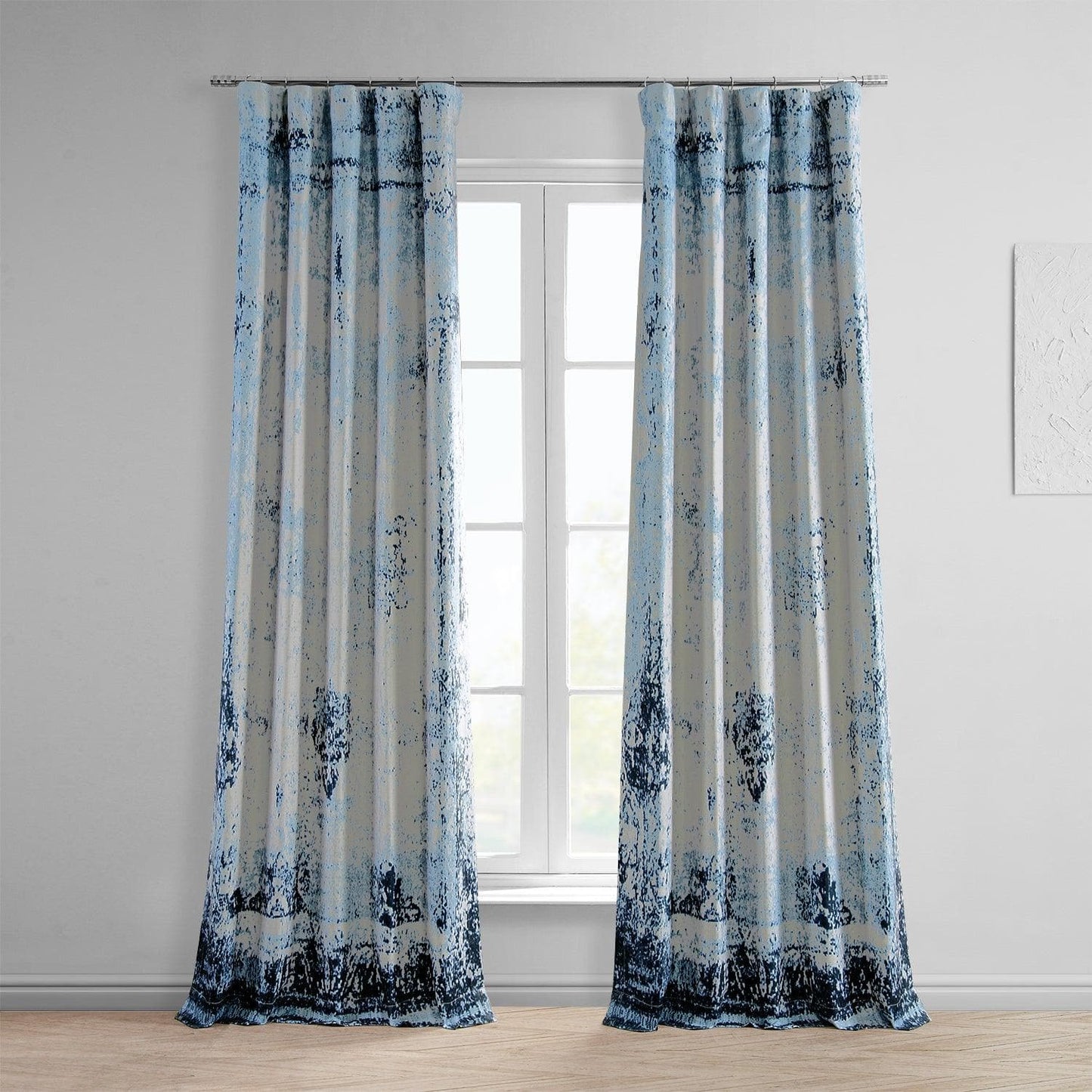 Raindrops Blue Printed Faux Linen Room Darkening Curtain - HalfPriceDrapes.com