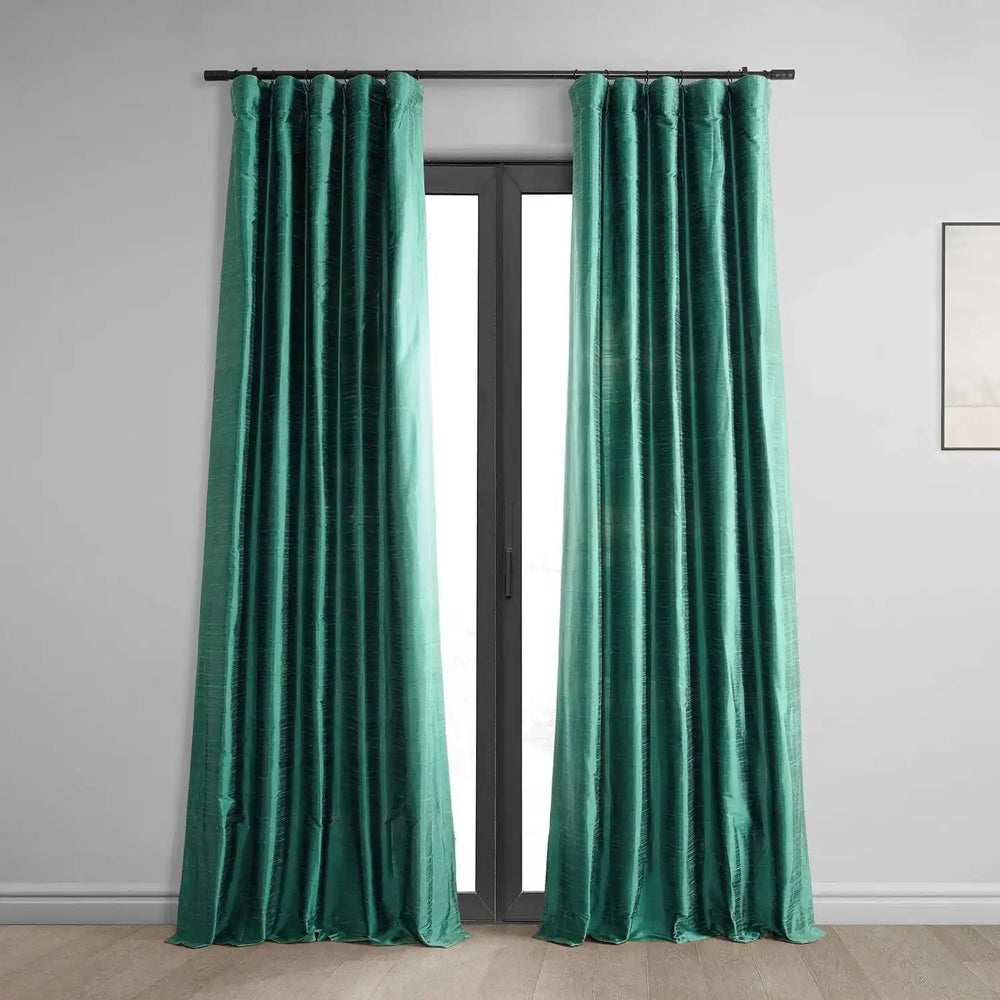 Carnival Green Textured Dupioni Silk Curtain - HalfPriceDrapes.com