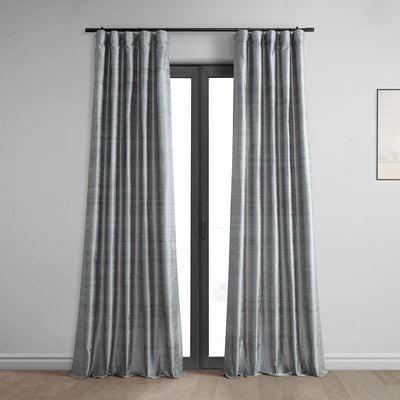 Mineral Grey Textured Dupioni Silk Room Darkening Curtain