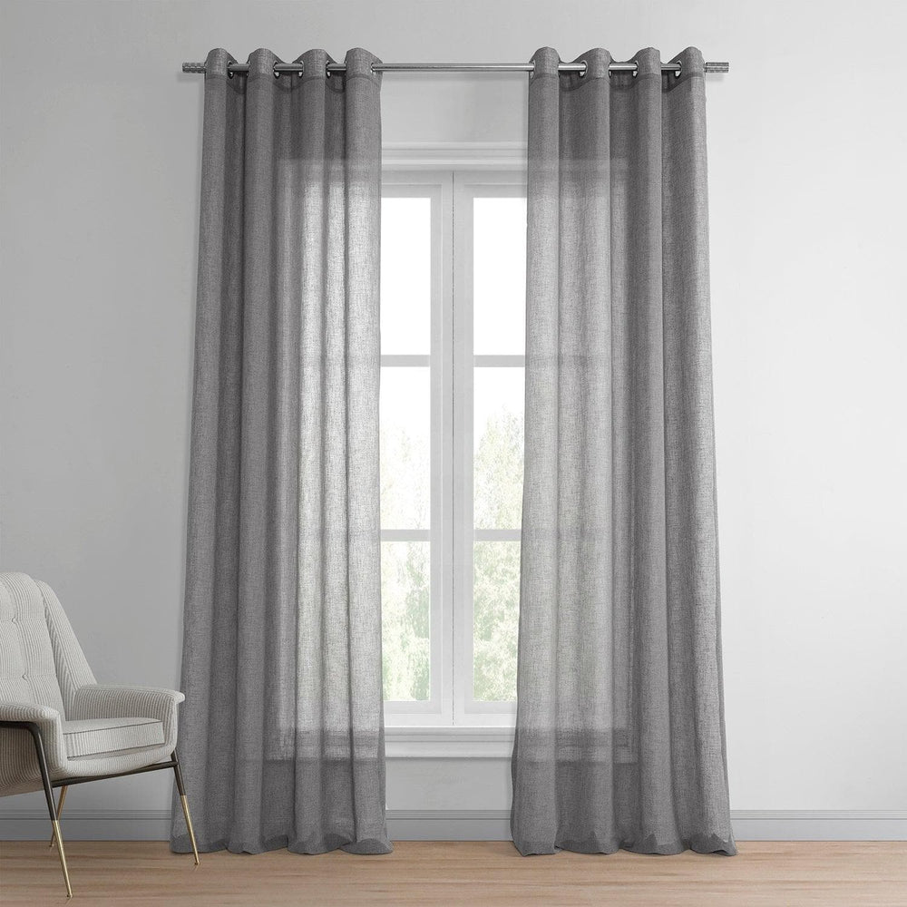 Gravel Grey Grommet Textured Faux Linen Sheer Curtain - HalfPriceDrapes.com