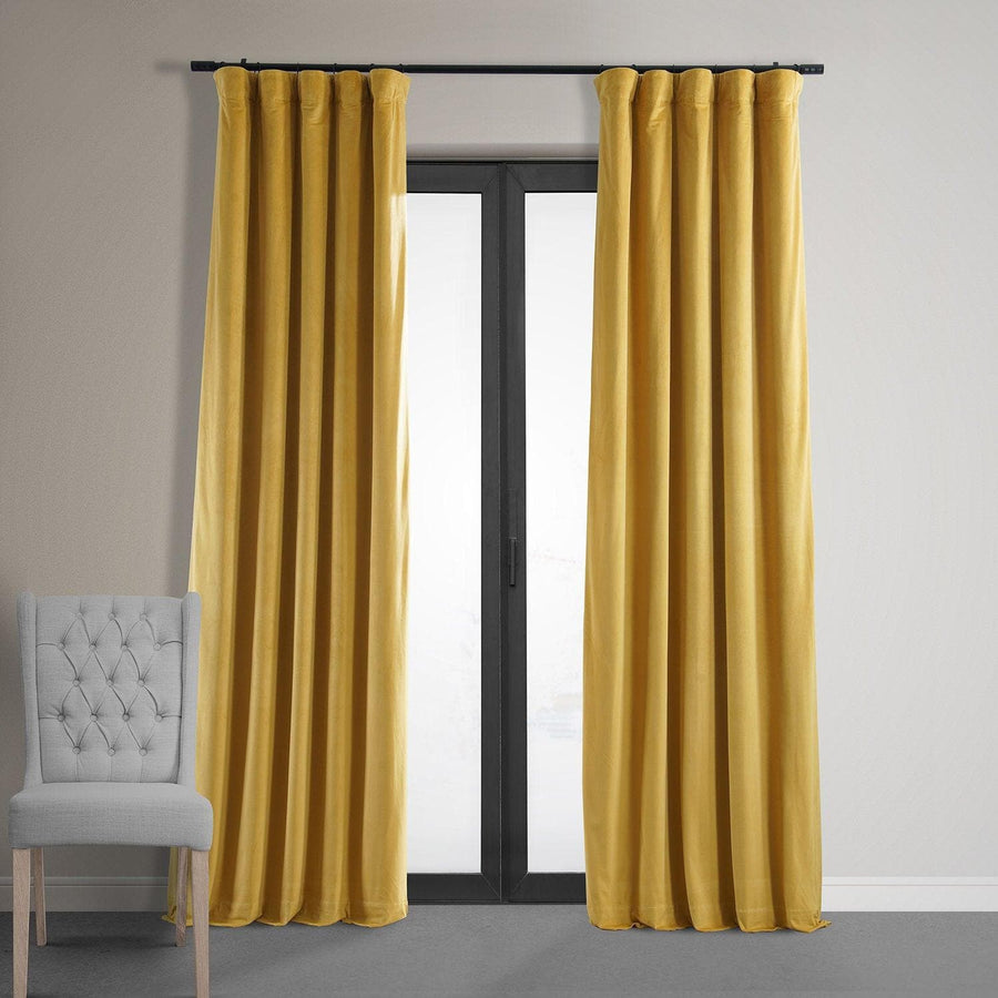 Bright Gamboge Gold Signature Velvet Room Darkening Curtain Pair (2 Panels) - HalfPriceDrapes.com