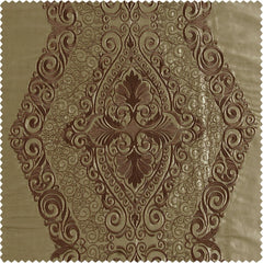 Chai Gold Bordered Embroidered Designer Faux Silk Room Darkening Curtain