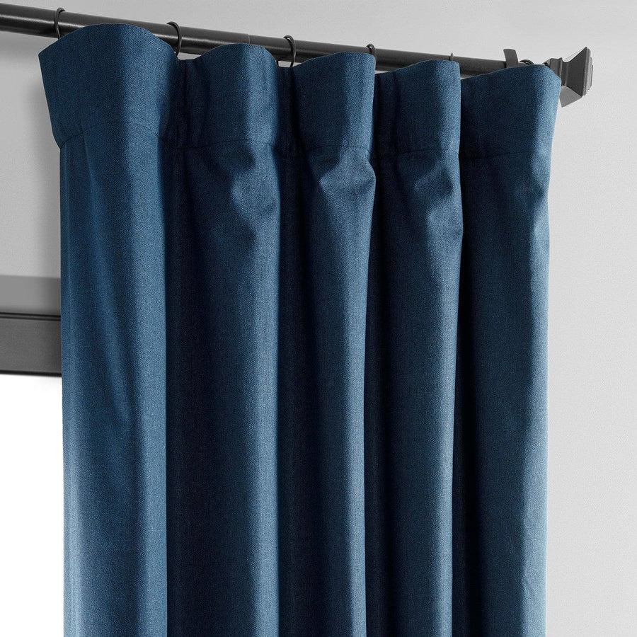 Indigo Thermal Cross Linen Weave Blackout Curtain - HalfPriceDrapes.com